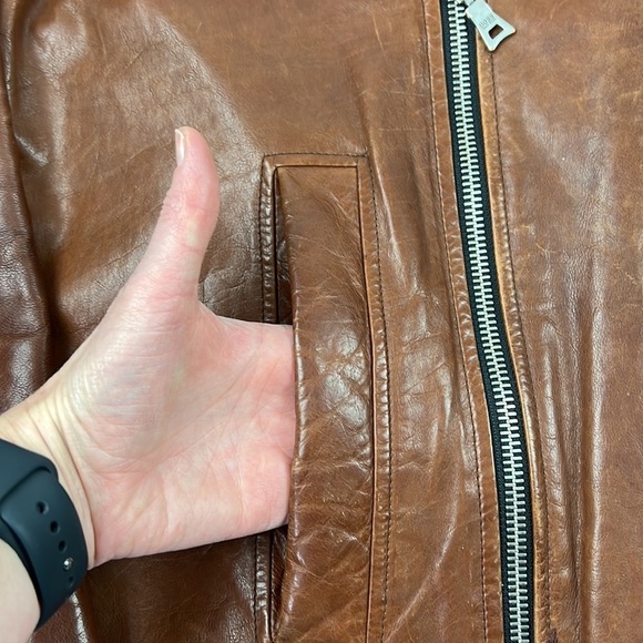 Men's Vintage Boss Brown Leather Full Zip Jacket with Detachable Collar - Picture 4 of 14